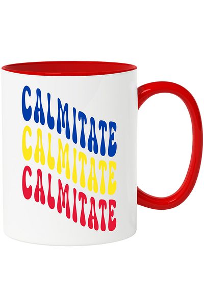 StoryGift Romania Mug The Word Calmness, in the Colors of the Romanian Flag, Red, Yellow, Blue,, With ,STG.
