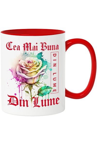 StoryGift Romania Mug With Text The Best In The World, In The World, Flower, Colorful Rose, Water, With,STG.