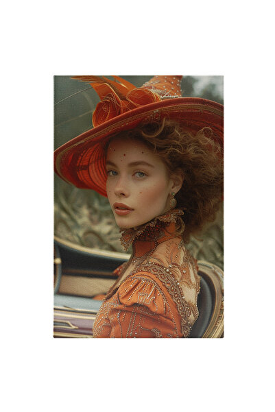 StoryGift Romania Tablou Canvas Tanara Domnita In Rochie Portocalie Cu Dantel...