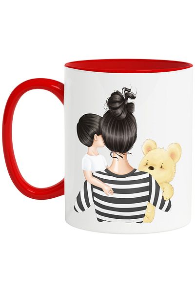 StoryGift Romania Mug with a mother holding her little boy, teddy bear, illustration, love, With, STG.