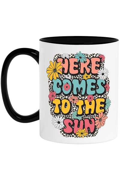 StoryGift Romania Mug with the message "Here comes to the sun", summer, vacation, relaxation, holiday, illus, With ,STG.