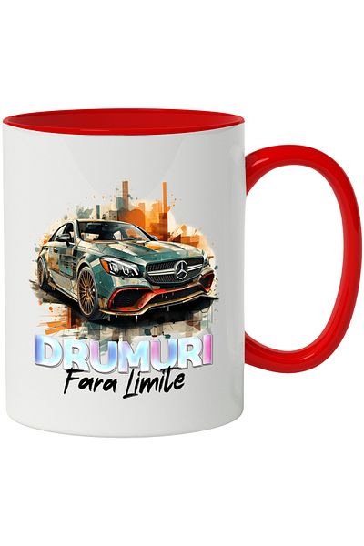 StoryGift Romania Cana Cu Mesaj Drumuri Fara Limite, Masina, Mercedes, Multicolor 330 Ml, Ceramica, Cu ,stg