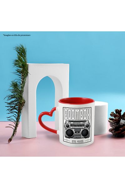 StoryGift Romania Casetofin vintage Boombox text mug. Old Style, 330ml, Ceramic with Heart Handle, With,STG.
