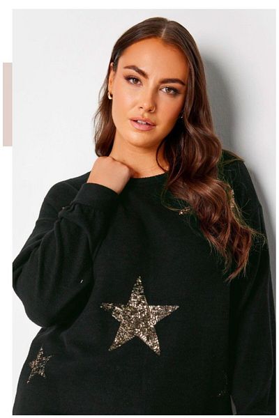 Sevda Kılınç Plus Size Star Detailed Tunic Sweater