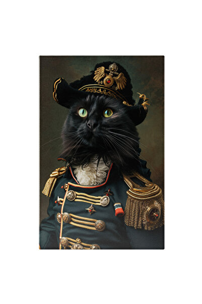 StoryGift Romania Tablou Canvas Pisica Neagră Laperm În Uniformă Napoleonică ...