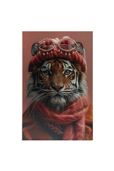 StoryGift Romania Canvas Painting 60 x 40CM Whiskers and Wisdom The Gaze of the Clothed Tiger Reinterpretation,STG.