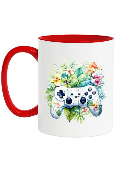 StoryGift Romania Mug with an old controller, illustration, retro style, old, flowers, plants, reminder, With,STG.