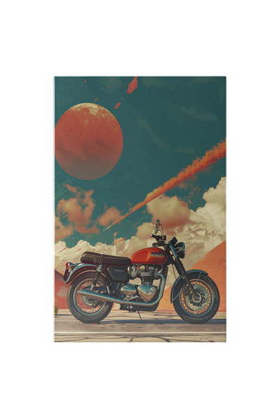 StoryGift Romania Tablou Canvas Motocicleta Rosie Parcata Intr-un Loc Pustiu ...