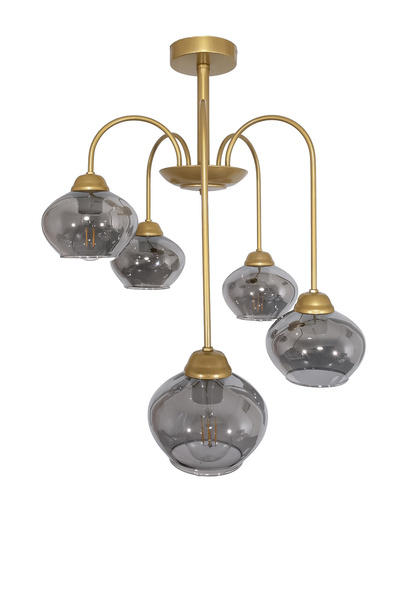 Fer Avize Dora 5 Li Avize Dekoratif Tasarım Modern Kollu Camlı Avize Oturma Odası Yemek Odası Salon