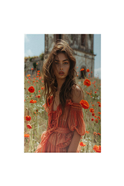 StoryGift Romania Tablou Canvas Fata Trandafirilor Rosii In Rochie Cu Umerii ...