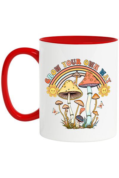 StoryGift Romania Mug with the message "Grow your own way", hippie style, culture, illustration, psychedelic, With ,STG