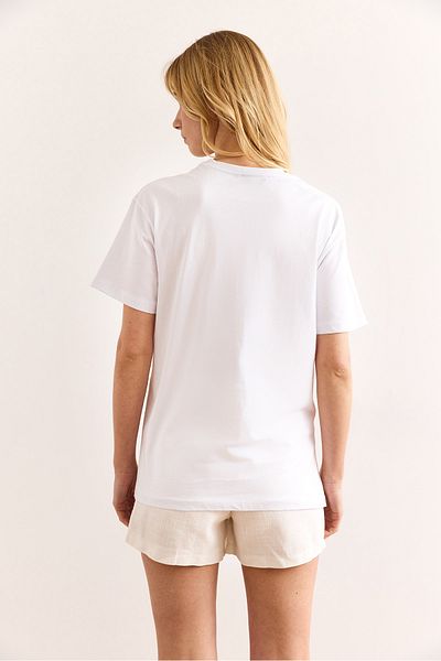 Olalook Women's White Heart Sequin Rose Accessory T-Shirt Tsh-19000906