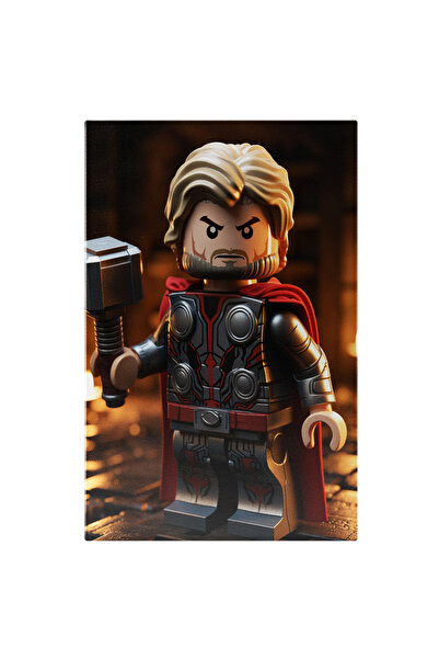 StoryGift Romania Tablou Canvas: Thor Marvel Minifigurina Lego Tinand Un Ciocan Lego In Mana Cu Par Blond Si Bar