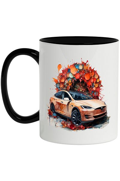 StoryGift Romania Car Mug, Tesla, Abstract Illustration, Wheels, Multicolor 330 ml, Ceramic c, With, STG.