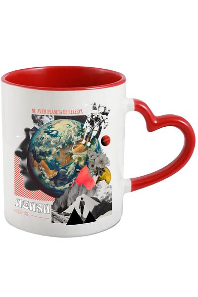 StoryGift Romania We don't have a planet to save the earth from pollution Mug, 330ml, Ceramic with Heart Handle, With,STG.