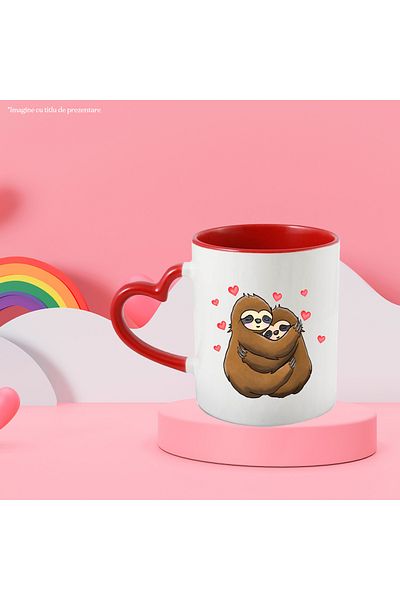 StoryGift Romania Mug with 2 hugging sloths, red hearts, Valentine's Day, , With ,STG .