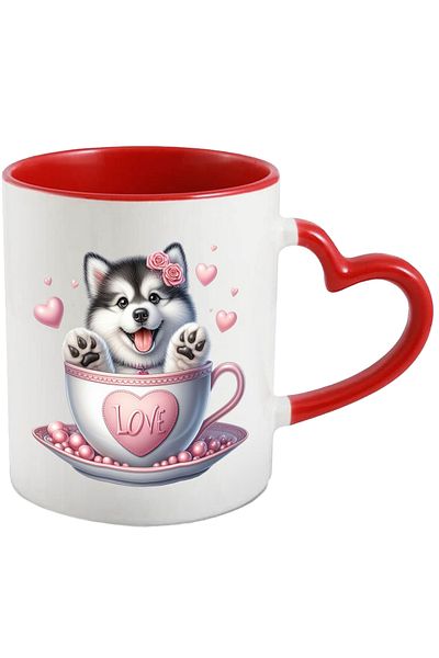 StoryGift Romania Mug with an Alaskan Malamute puppy | sitting in a cup | flowers | Valentine's Day, With ,STG.