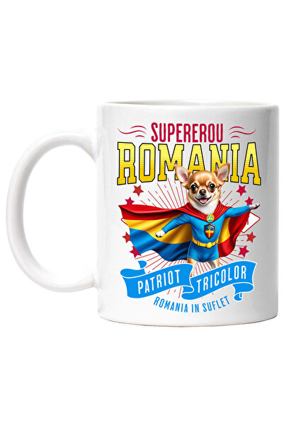 StoryGift Romania Mug with Chihuahua Dog in Captain Romania Costume with Cape, Night Hero, , With ,STG.
