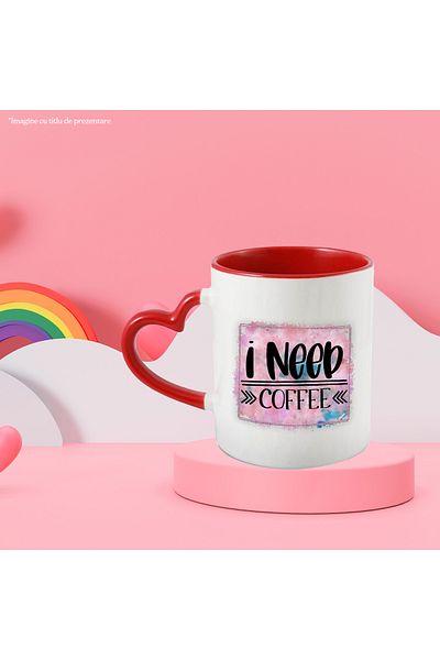 StoryGift Romania Mug with the message "I need coffee", pink background, I need coffee, illustration, lic, With ,STG