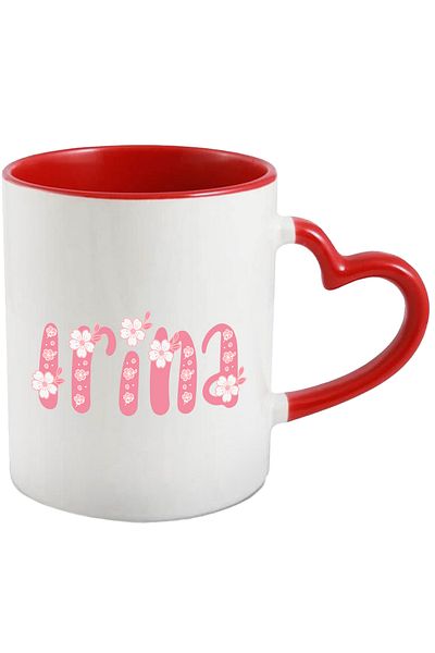 StoryGift Romania Mug With Name Irina, Flowers, Colorful, Pink, Cute, 330ml, Ceramic with Heart Handle, With ,STG.
