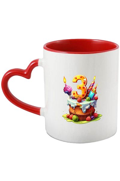 StoryGift Romania Mug with cake with the number 3, three years, illustration, for children, little, child, gift, With ,STG.