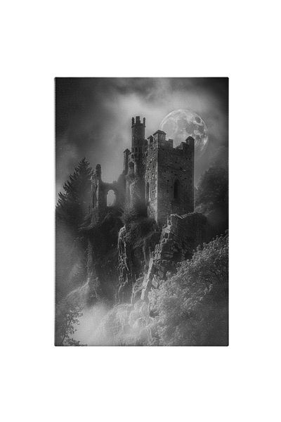 StoryGift Romania Tablou Canvas: Castelul Fermecat Cu Fantasme Învăluit De Ceață Și Luminat De Luna Plină Pictura