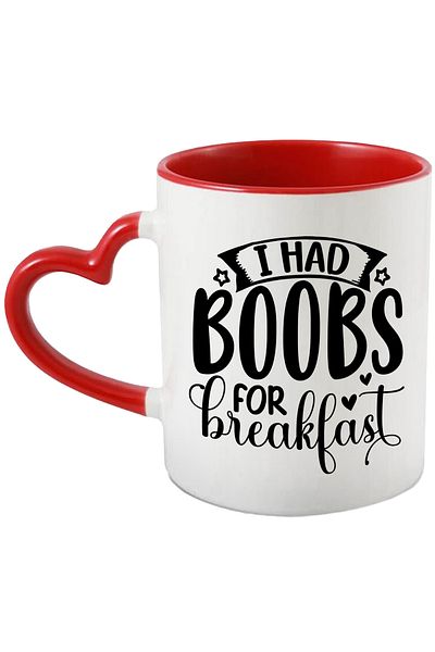 StoryGift Romania Mug with hearts and the message in English "I had bo*bs for breakfast" - small, Cu,STG.