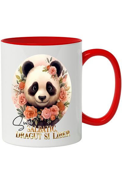 StoryGift Romania Mug With Message I'm Wild, Cute And Free, Panda Bear, Flowers, Multicolor 330, With,STG.