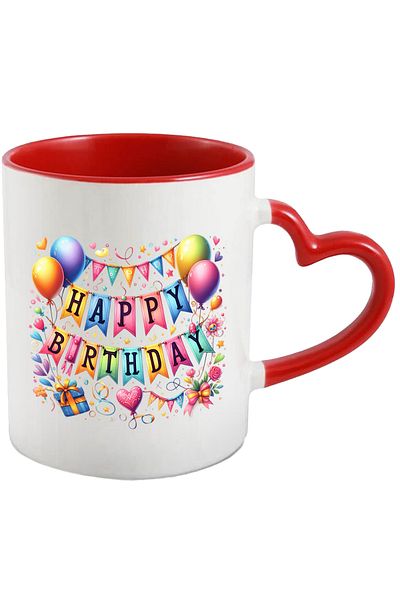 StoryGift Romania Mug with the message "Happy birthday" | illustration | gift | balloons | decorations | , With ,STG .