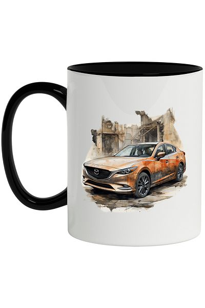 StoryGift Romania Mug With Car, Mazda, Brand, Building, Sand, Illustration, Multicolor 330 ml, Sky, With, STG.