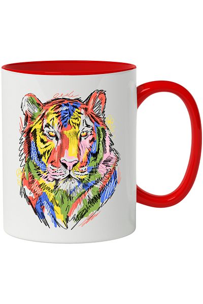 StoryGift Romania Mug With Tiger Head, Abstract Illustration, Doodle, Flower, Multicolor 330 ml, C, With, STG.