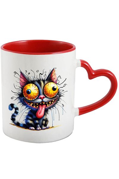 StoryGift Romania Mug with a strange cat | illustration | looks like it was electrocuted, With,STG.