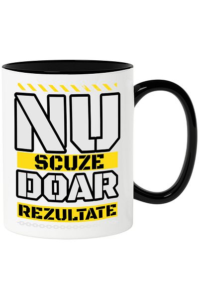 StoryGift Romania Mug No excuses only results, motivated, gym, 330ml, Ceramic with Black Handle, With Handle, STG.
