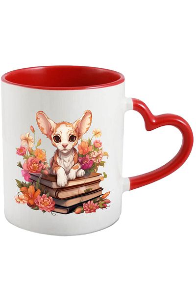 StoryGift Romania Mug with a Sphynx cat sitting on a stack of books | ready to read | reading, With ,STG.