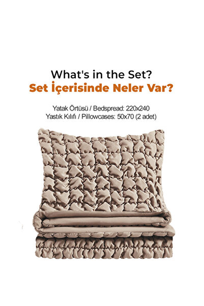 Evlen Home Collection Stacy Velvet Bedspread Quilt Sleeping Set Double Fiber Filled 3 Piece Beige