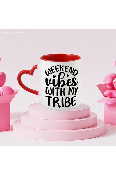 StoryGift Romania Mug with hearts and the text "Weekend vibes with my tribe" - weekend vibes, With,STG.