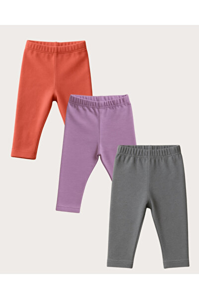 Chicsy Baby Unisex Bebek Üçlü Düz Renkli Organik Kumaş 3'Lü Tayt Seti İlkbaha...