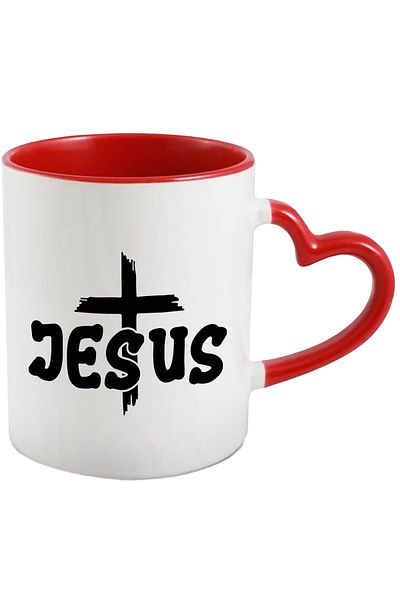 StoryGift Romania Mug with a cross and the text "Jesus" - Jesus repents kindness with Red Heart Handle, With,STG.