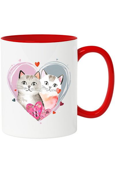 StoryGift Romania Mug with 2 cats with the message "I love you", greeting card, heart, illustration, love,, With ,STG.