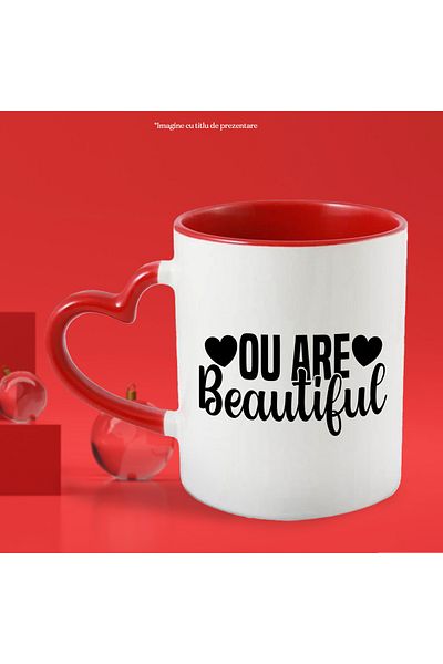 StoryGift Romania Mug for a beautiful woman with a message in English - hearts with handle Ini, Cu, STG