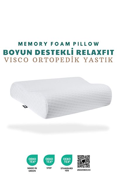 VİSCOTEX Relaxfit Visco Orthopedic Pillow with Double Neck Support, 58X38X12/10Cm, White