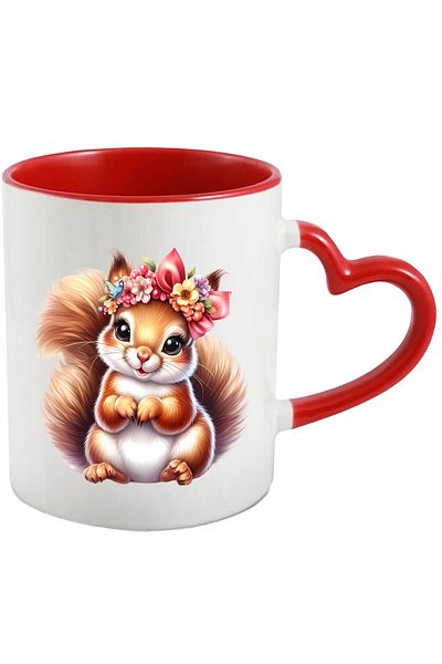 StoryGift Romania Mug with a cheerful squirrel | illustration | flowers | wreath | happiness | childhood, With ,STG.