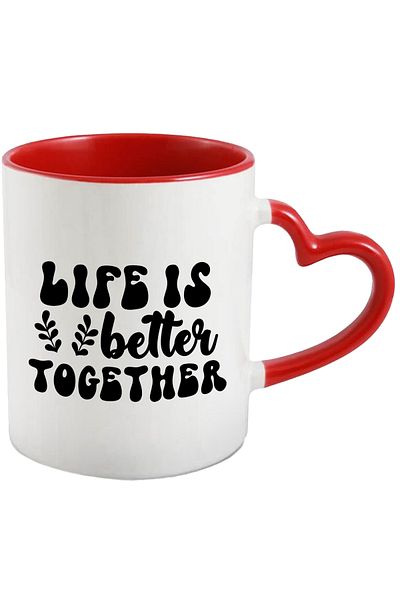 StoryGift Romania Mug with message that says life is better together with Red Heart Handle, With M,STG.