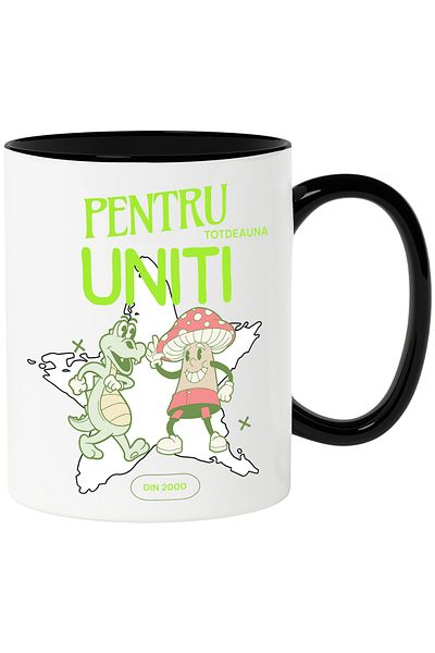 StoryGift Romania Friends United Dragon and Mushroom Family Mug, 330ml, Ceramic with Black Handle, With Ma,STG.