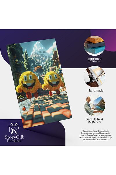 StoryGift Romania Tablou Canvas: Doua Lamai Lego Cu Ochii Albi Sarind Pe Poteca Din Fata Casei In Care Locuiesc