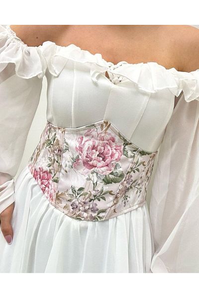 Alessia Vintage Floral Pattern - Back Tie Corset Bustier