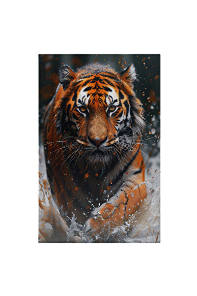 StoryGift Romania Tablou Canvas: Tigru Înspăimântătot Ieșit La Vânătoare Printre Valuri De Apă -în Ochii Unui Pr