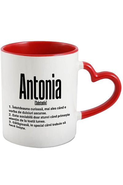 StoryGift Romania Mug With Name Antonia, and Funny Message, Curious, Sociable, Noisy, 330ml, With,STG