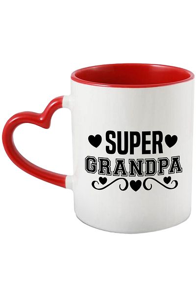 StoryGift Romania Mug for a beloved grandfather with the message "Super grandpa" and hearts with Heart Handle, With ,STG.