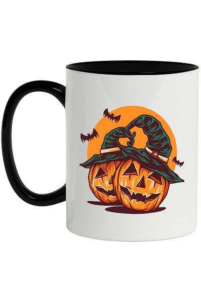 StoryGift Romania Halloween Mug: Pumpkins, Hat, Witch, Sun, Bats, Multicolor 330 , With ,STG .